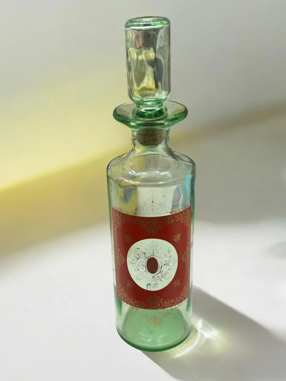 Vintage 1960’s Old Fitzgerald Venetian Green Glass Bourbon Decanter Bottle